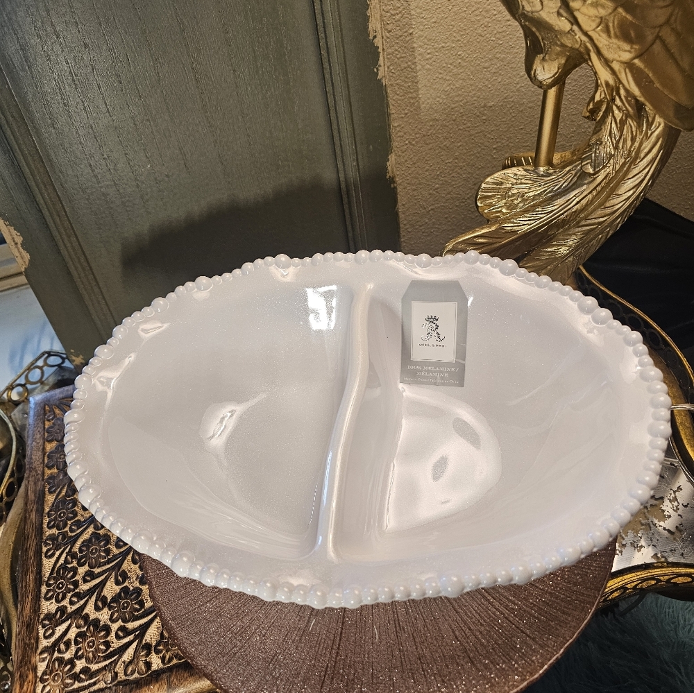 Pearlized Shimmer White Divided Serving Bowl